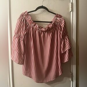 🛍️NWOT New York & Company Pink and White Striped XL On or Off the Should…